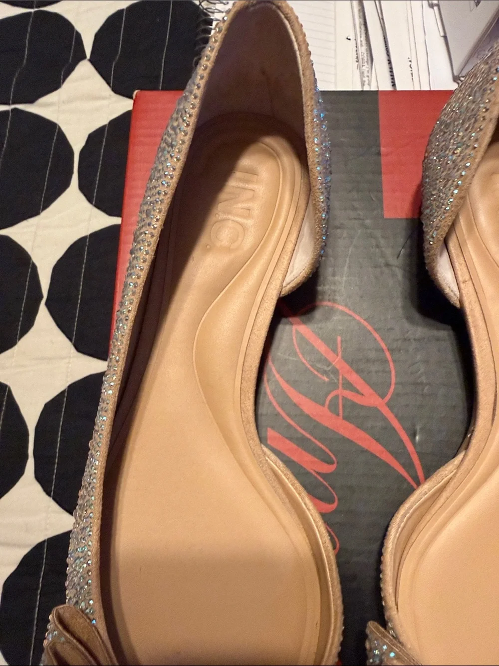 INC International Concepts Nude Rhinestone Bow Pointed Flats